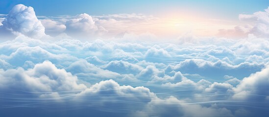 Wall Mural - The sun is rising over a vast sky filled with fluffy clouds, creating a stunning and picturesque view