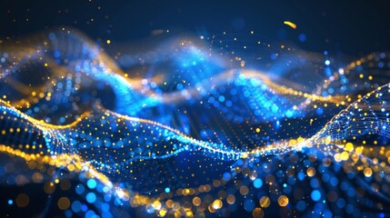 Poster - Digital Blue Particle Waves Abstract Background