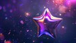 A holographic falling or flying star in Y2K futuristic style isolated on dark background. Render 3D android galaxy shooting star emoji with blings and sparks. 3D modern y2k illustrations.