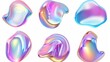 © Mark - The rendering of an abstract holographic metal blob with rainbow gradient effect is rendered in 3D as an abstract holographic liquid shape with an iridescent chrome fluid bubble set isolated on