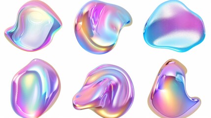 the rendering of an abstract holographic metal blob with rainbow gradient effect is rendered in 3d a