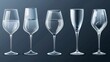 Transparent goblets with glasses, modern icon set