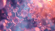 3D rendered virus-like particles in a pink and blue tinted environment suggesting microscopic view of pathogens.