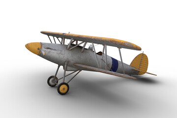 Poster - Old vintage military fighter biplane parked on the ground. Isolated 3D render.