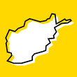Afghanistan country simplified map. White silhouette with thick black contour on yellow background. Simple vector icon