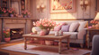  A lovingly decorated living room with a heartwarming Mother's Day banner, creating a cozy ambiance for familial togetherness