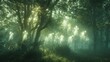 A mystical forest bathed in an ethereal glow, where ghostly spirit wolves materialize among the ancient trees, their translucent 