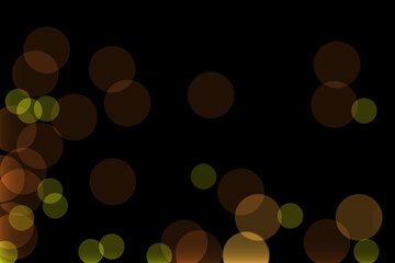 Wall Mural - defocused orange, yellow bokeh, round lamps of varying degrees of blur and transparency on a dark ni