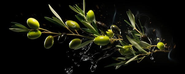 Wall Mural - Olive light flare isolated black background