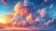 Dramatic cloud formations are set ablaze with the warm hues of the setting sun, creating a powerful and moving skyscape