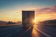 Truck Driving on Road at Sunset, Transportation and Logistics Concept