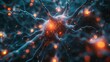 Neuronal network with luminous connections, abstract AI theme, birdseye view, soft focus