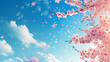 Close-up perspective showing intricate details of cherry blossoms against a stunning blue sky, conveying purity and freshness
