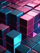 abstract black metallic faceted background, pink glowing neon light, square tiles, modern geometric texture, cyber network concept