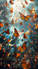 Wall Mural - Thousands of butterfliesflying up towards the sky, 