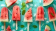 Watermelon Popsicles on a colorful background. Refreshing summer fruit concept