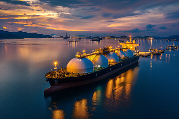 LNG Tanker; ship moored to the gas terminal.