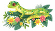 Green Gecko on a Flower flat vector isolated on white