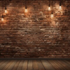  Room with brick wall and beige lights background 