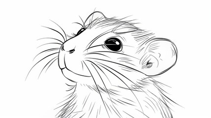 Wall Mural -  A black-and-white sketch of a rat with facial and head outlines