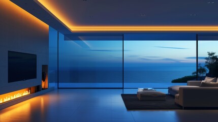 Poster - Modern living room with sea view from the window