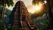 ai generated realistic beautiful ancient temple hidden in a forest with intricate carvings and surrounded by dense foliage and magnificent ancient buildings