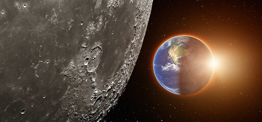 Wall Mural - Spectacular Lunar Eclipse and view from the lunar (Moon) surface and   night view of America continent 