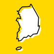 South Korea country simplified map. White silhouette with thick black contour on yellow background. Simple vector icon