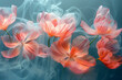 Collection of pink flowers contrast against a blue backdrop abstract floral art wallpaper 