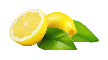 Wall Mural - Fresh raw organic lemon on white isolated on clear png background and transparent background. fresh and organic concept for health, AI generative.	