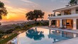 Stunning White Villa with Large Windows and Pool Overlooking Black Sea Generative AI