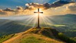 Cross in the mountains background sunset