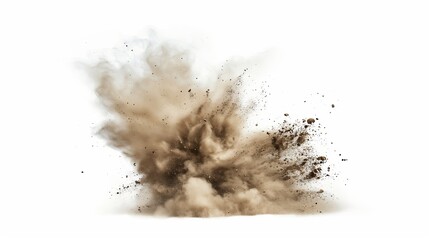 Dry soil explosion isolated on white background.Abstract dust explosion on white background