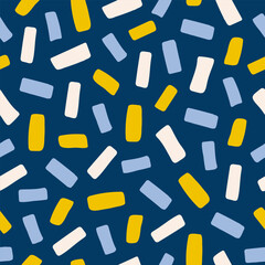 Poster - Abstract organic seamless pattern with different shapes rectangles on a dark blue background.. Vector geometric texture.  