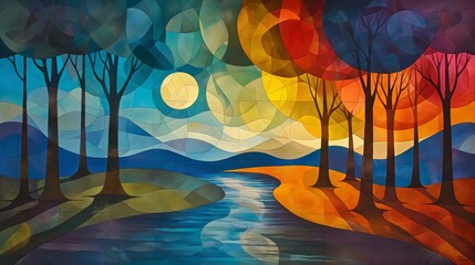 Poster - sunset in the forest