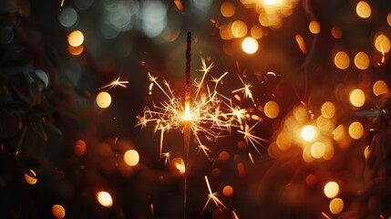 Wall Mural - Vintage Independence Day Celebration with Sparklers and Defocused American Flag