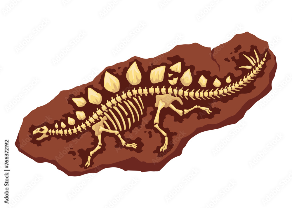 Dinosaur fossil skeleton bones, excavations of archeology isolated ...