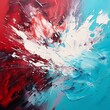 Splashes of bright paint on the canvas. maroon, cyan and white colors. Interior painting