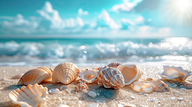 Seashells on Seashore: A Serene Beach Holiday Background