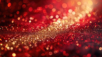 Wall Mural - Golden Glitter on Shiny Red Christmas Background