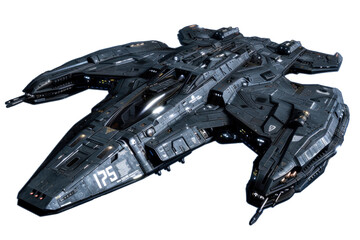 Wall Mural - Blockade runner sci-fi futuristic starship isolated, spacecraft built for exploring the cosmos