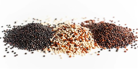 Wall Mural - Three different types of quinoa are piled on top of each other. The quinoa is a mix of black, white, and red