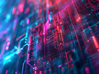 Poster - Abstract Techno Art Fusion Digital Background - Vibrant Cyber Matrix Creation