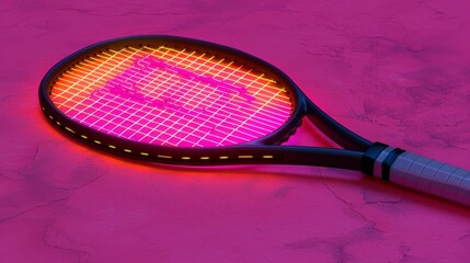 Canvas Print - Create a futuristic digital illustration showcasing a high-tech tennis racket and ball equipped with advanced sensors and augmented