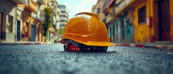 Aufkleber - Worktable for an architect and safety helmet during construction