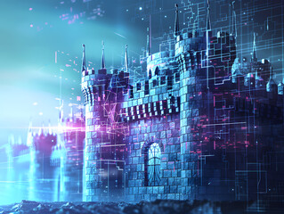 Poster - Cybersecurity Fortress Protection Abstract Digital Technology Background Illustration Concept Design.