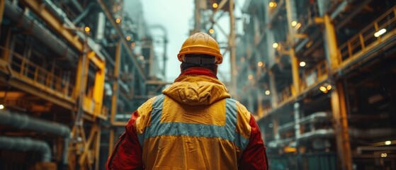 Aufkleber - Watching the workers on a high steel platform, an engineer analyzes an unfinished construction project.
