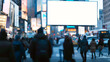 © thanakrit - Illuminated Blank Billboard in Dynamic Urban Street Scene at Twilight with Rushing Traffic