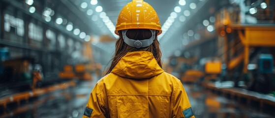 Poster - Various metalworking processes are displayed in this heavy industry manufacturing factory with an engineer wearing a hard hat and safety jacket.