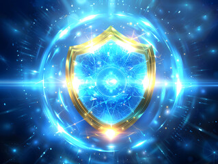 Poster - Abstract Digital Shield Defending Against Cyber Attack Background Illustration